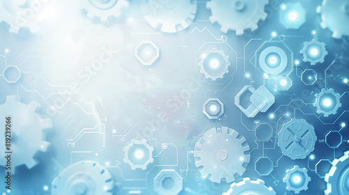 A blue and black computer chip with a blue gear on it