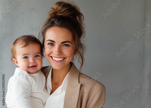 Portrait of young businesswoman with baby. © Pierre