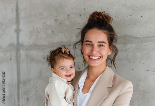Portrait of young businesswoman with baby. © Pierre