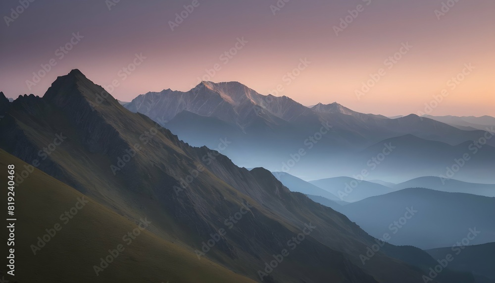 A mountain ridge bathed in the soft light of dawn upscaled_2