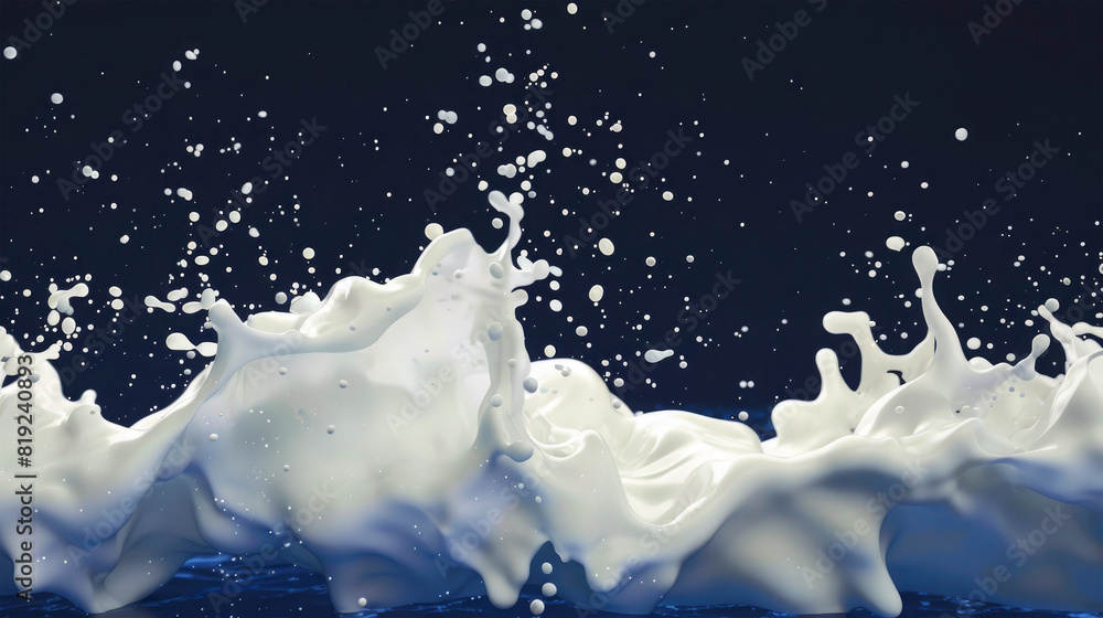 Closeup of abstract liquid, white milk splash isolated on blue background Closeup of abstract liquid, white milk splash isolated on blue background