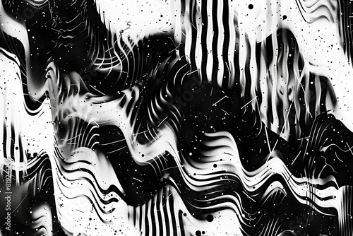 white noise pattern with abstract background with black and white lines and shapes, glitch art style, fluid and organic shapes, illustration // ai-generated 