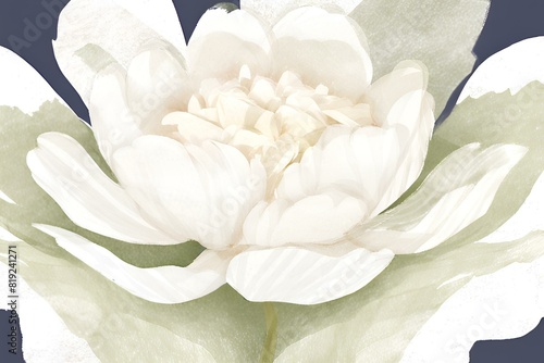 A close-up watercolor painting of a white Peony with blurred background, White flower background, Illustration