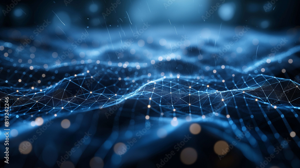 A blue and white image of a wave with a lot of dots