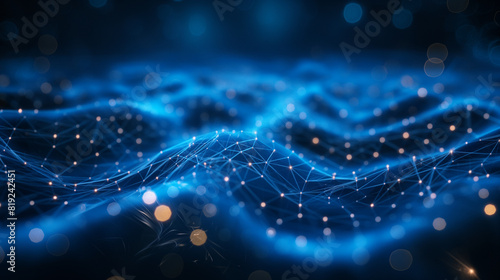 A blue and white image of a wave with a lot of dots