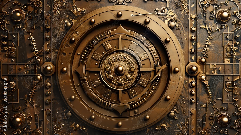 Intricate golden clockwork mechanism with gears and cogs in steampunk style, showcasing detailed mechanical engineering and vintage design. Intricate golden clockwork mechanism with gears and cogs in steampunk style, showcasing detailed mechanical engineering and vintage design.