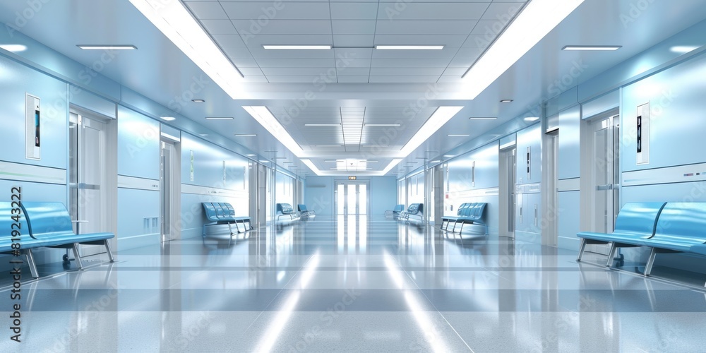 Modern Hospital Building Interior with Bright Lights. Modern Hospital Building Interior with Bright Lights.