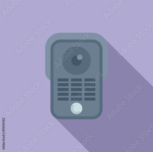 Flat design vector of a stylish intercom on a purple background, depicting modern home security