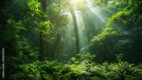 Sunlight filtering through a dense forest