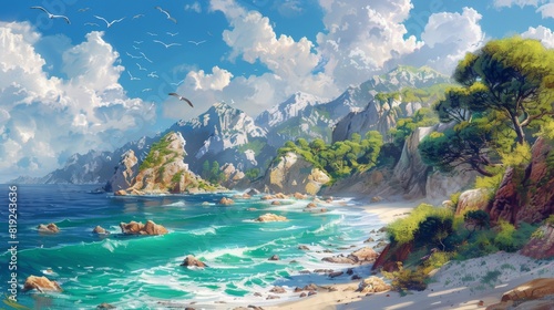 Digital painting of a coastal landscape