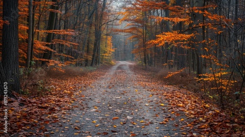 Autumnal forest path with fallen leaves