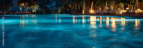 Luxurious tropical resort pool in the night.  © john
