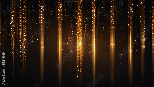 Shimmering retro lights backdrop. Metallic gold and deep black. Soft focus