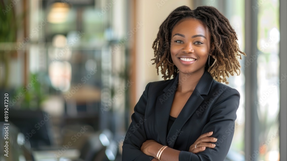 African American Portrait. Smiling Young Businesswoman with Crossed Arms in Office African American Portrait. Smiling Young Businesswoman with Crossed Arms in Office