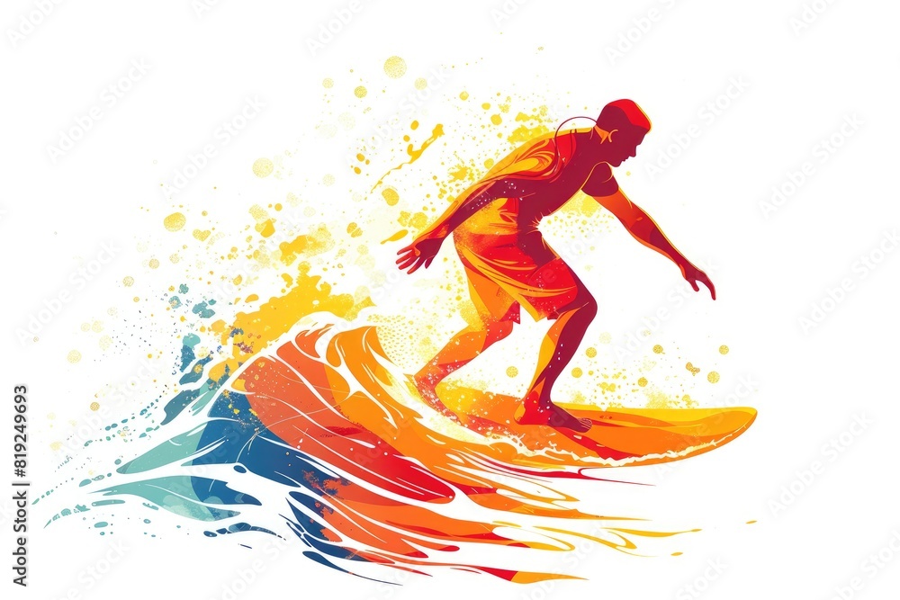 Fototapeta premium Beach Vibes: Dynamic Surfer Embracing the Waves