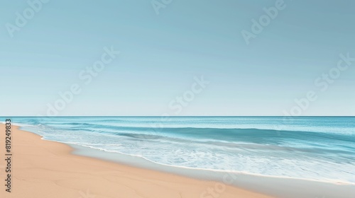 A serene landscape featuring a coastal beach with crystal clear water  waves gently rolling in under a sunny sky dotted with fluffy clouds  creating a picturesque horizon AIG50
