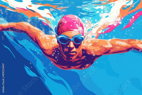 Athletic Elegance: Illustration of a Swimmer's Graceful Movement