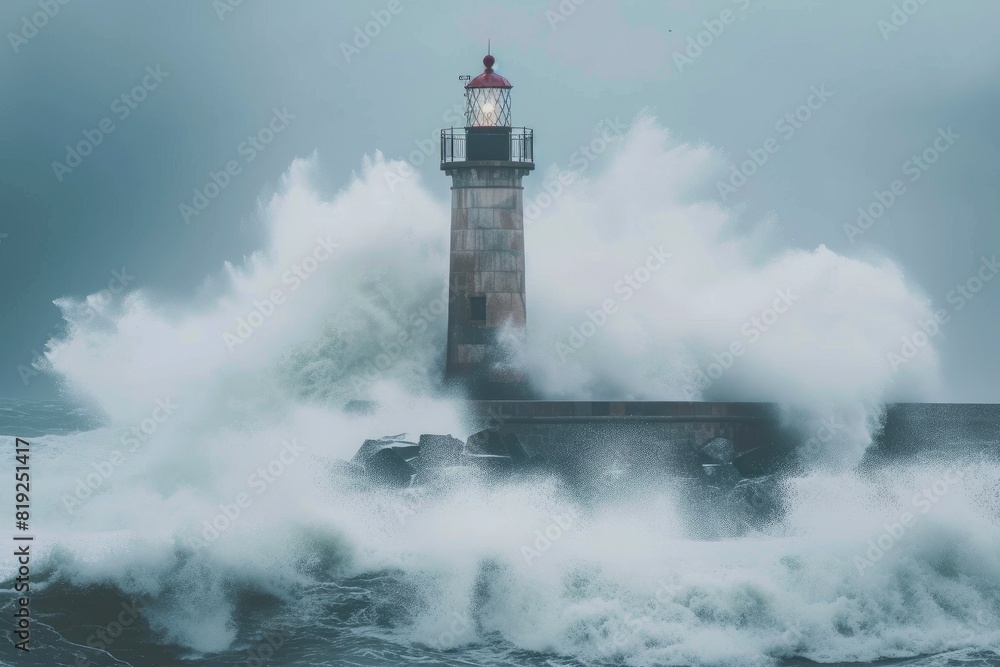 Majestic Lighthouse in the Midst of Ocean Swells Majestic Lighthouse in the Midst of Ocean Swells