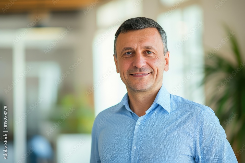 Fototapeta premium Corporate Confidence: Close-Up of Smiling Businessman