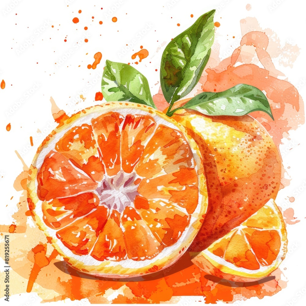 Orange watercolor clipart illustration with orange background.