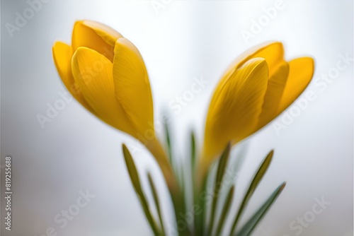 A close-up photo of a yellow crocus with blurred background photo