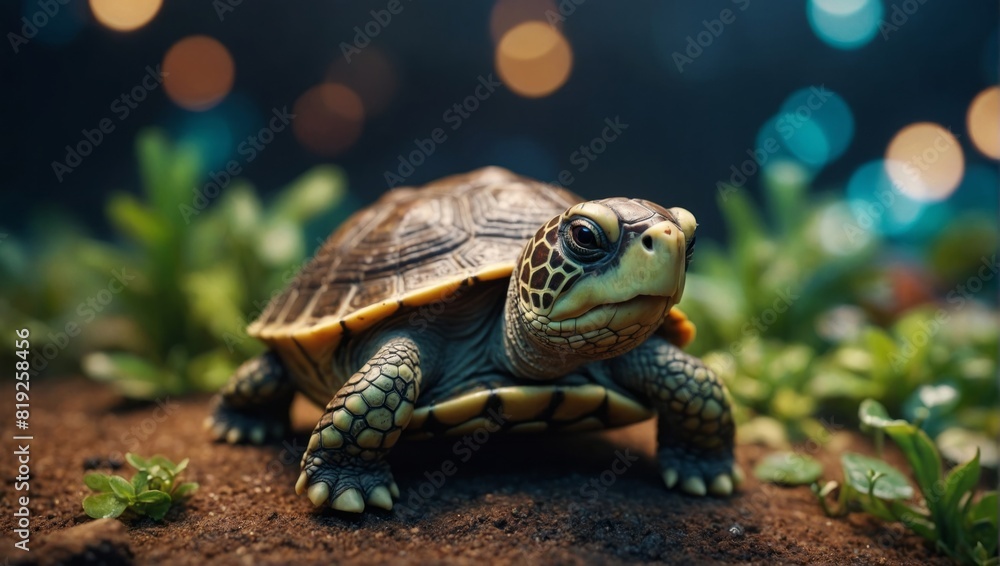 Obraz premium Cute cartoon turtle. View from above. Cartoon flat.