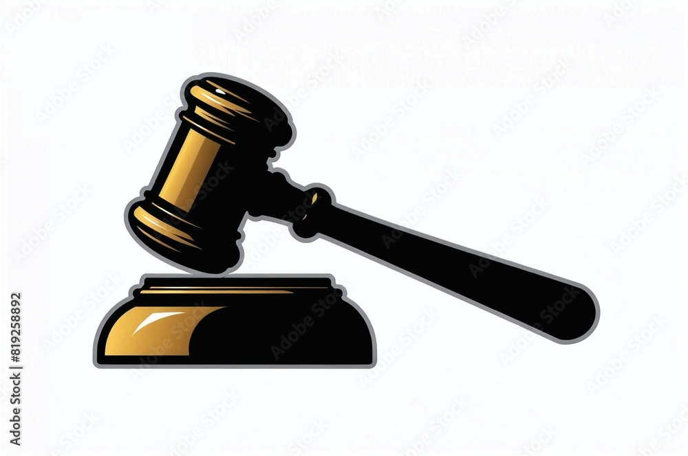 A gavel is on a podium with a black and gold base