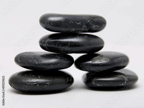 tranquil arrangement of black zen stones  each smooth and polished to perfection. These stones are carefully stacked in a harmonious tower  exuding a sense of balance and serenity. 