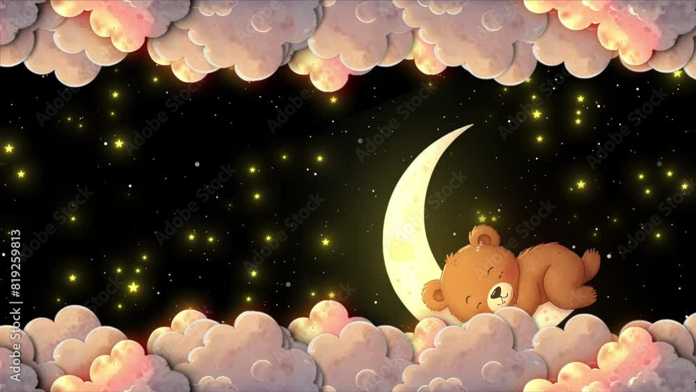 Baby Bear Sleeping On Moon And Travel On The Clouds Cartoon Animation ...