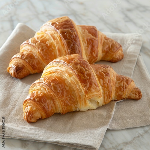 Freshly Baked Croissants on Marble Surface 