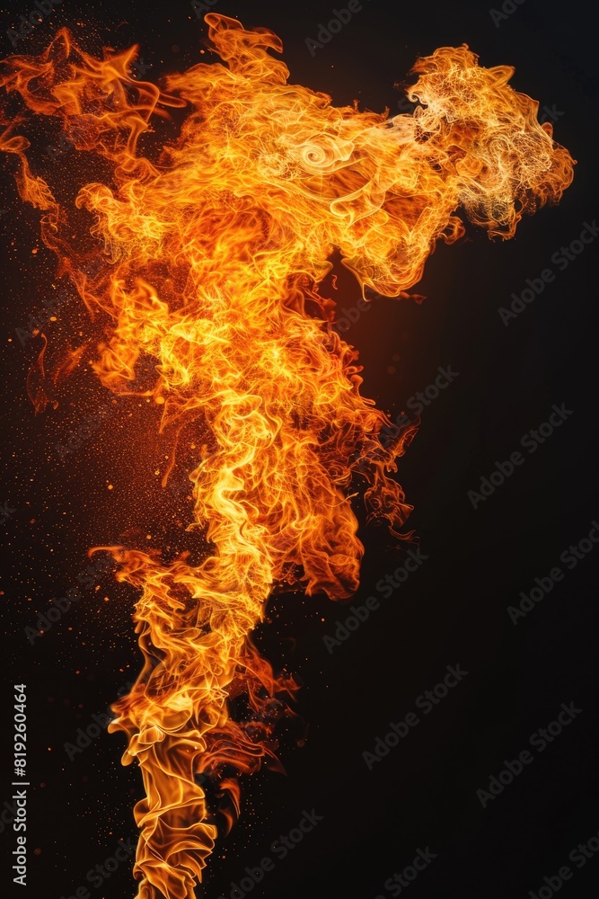 Burning Flame. Abstract Background of Brightly Colored Ablaze Fire Flame on Black