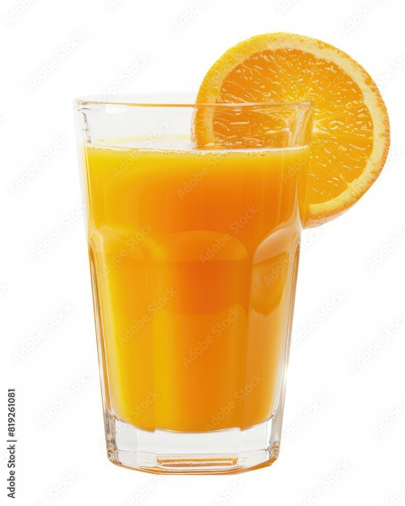 Juice Glass. Fresh Orange Juice in Glass Close-up on White Background