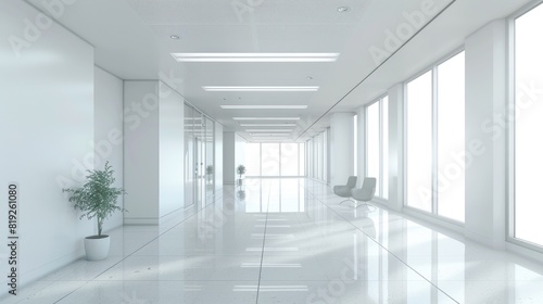 Empty Corporate Office. Three-Dimensional Modern Architecture Background with Bright Interior