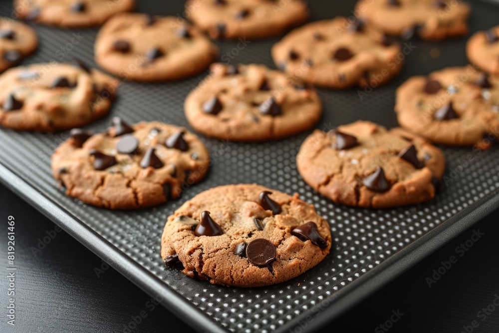 Baking Cookies. Delicious Chocolate Chip Cookies on Baking Tray with Cocoa Goodness Baking Cookies. Delicious Chocolate Chip Cookies on Baking Tray with Cocoa Goodness
