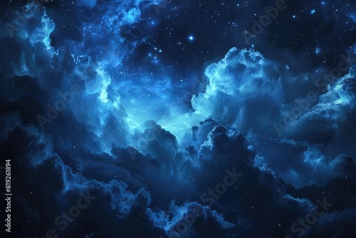 Night Sky Clouds. Summer Night Universe landscape with Starlight and Clouds