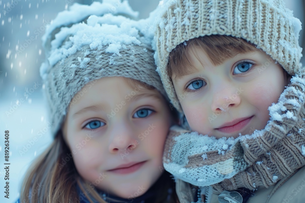 Winter Children. Happy Girl and Boy Enjoying a Winter Day Outside Winter Children. Happy Girl and Boy Enjoying a Winter Day Outside
