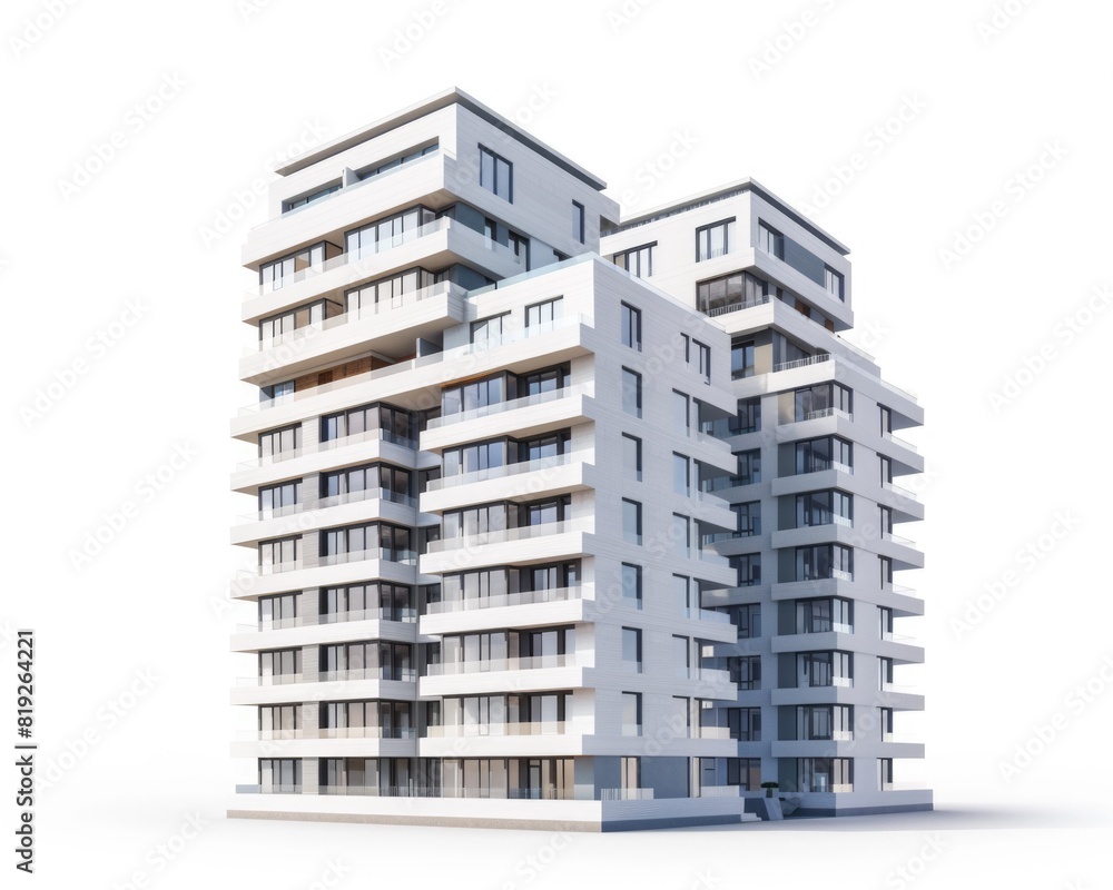 3D Buildings. Modern Architecture of City Apartment Rendered in White Isolated Background 3D Buildings. Modern Architecture of City Apartment Rendered in White Isolated Background