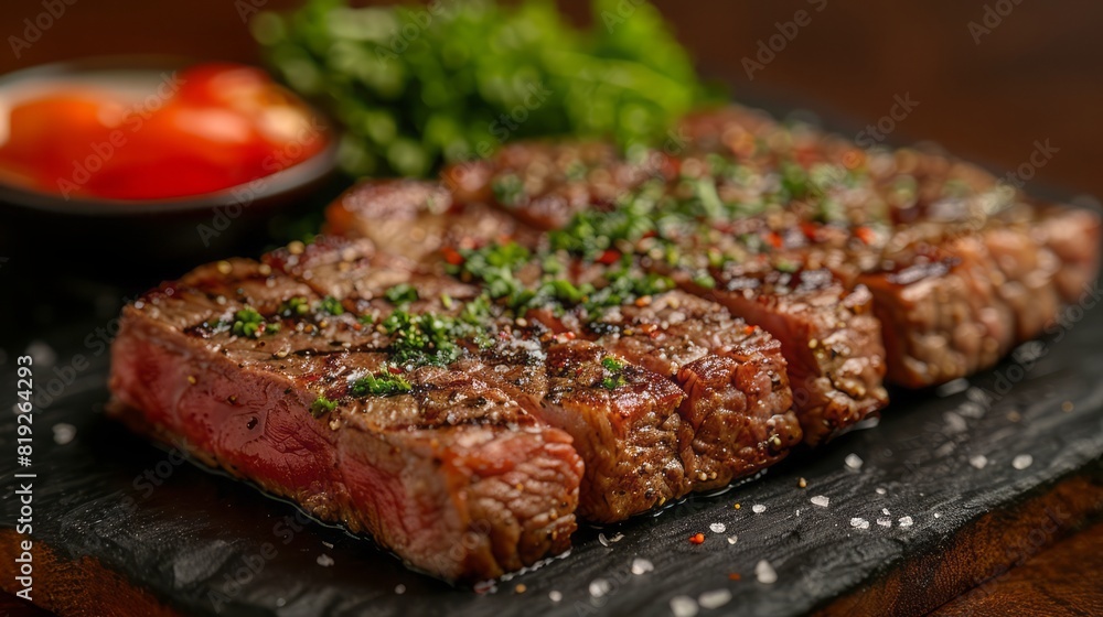 Kobe beef steak. Grade A Kobe beef steak served at a fine dining Japanese restaurant on a hot rock. Kobe beef steak. Grade A Kobe beef steak served at a fine dining Japanese restaurant on a hot rock.