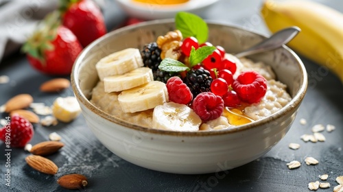 Oatmeal with berries, bananas, nuts, and honey: a nutritious start!