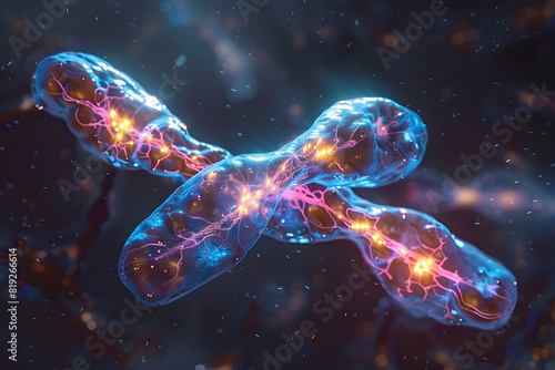 Microscopic Visualization of Illuminated XX Female Chromosomes in Deep Contrast photo