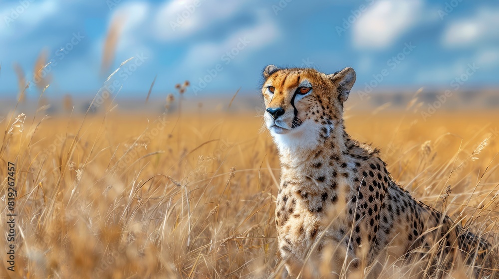 Obraz premium Cheetah Sitting in Tall Grass