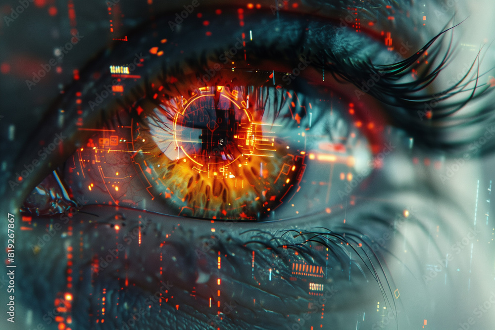 Fototapeta premium Futuristic Digital Biometric Security Screening: Human Eye or Iris Concept