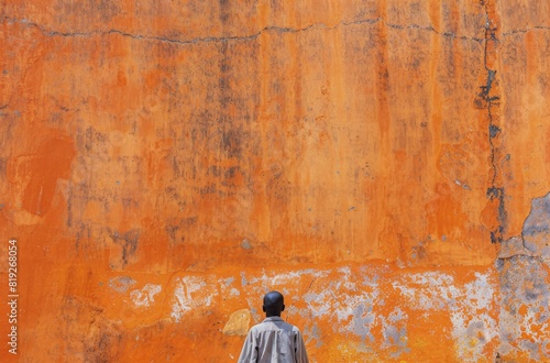 Man Standing in Front of Orange Wall