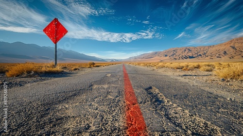 Red Road Sign in Desert