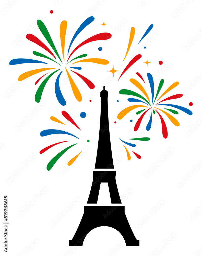 TOUR EIFFEL ET FEU D'ARTIFICE COLORÉ