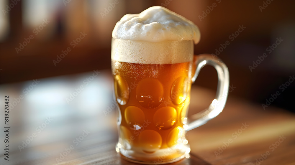 Refreshing Chilled Beer Glass with Frothy Foam and Condensation Refreshing Chilled Beer Glass with Frothy Foam and Condensation