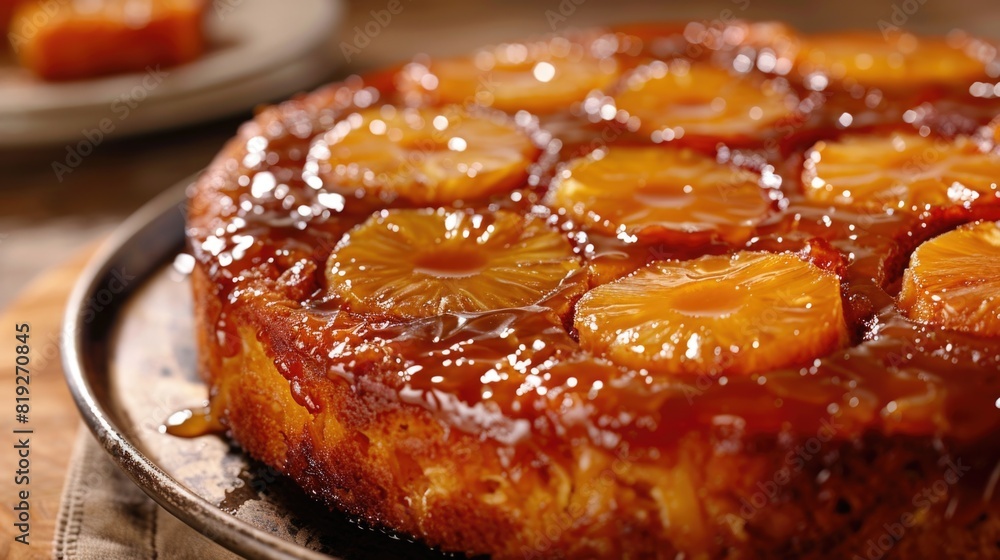 Pineapple upside-down cake with caramelized fruit. Pineapple upside-down cake with caramelized fruit.