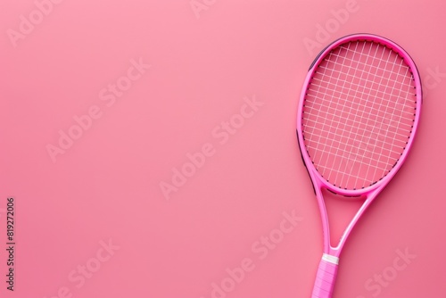 Pink tennis racket on pink background, pink female racquet on pink wallpaper. © Vladyslav  Andrukhiv