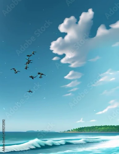 birdscape flying over the sea,Generative AI photo