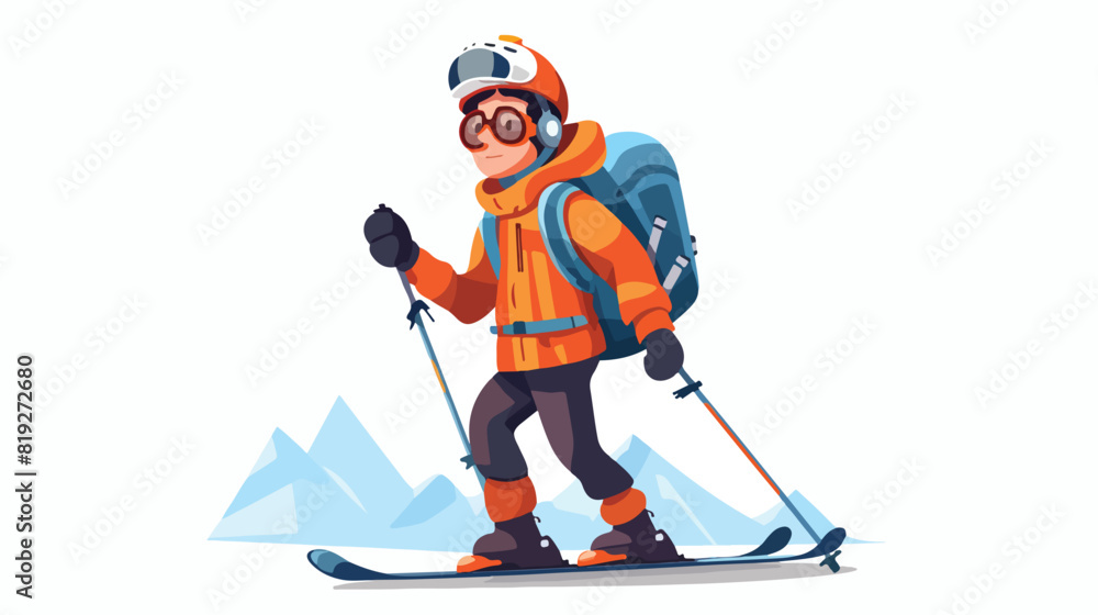 vector cartoon stylized teen boy kid having fun ski